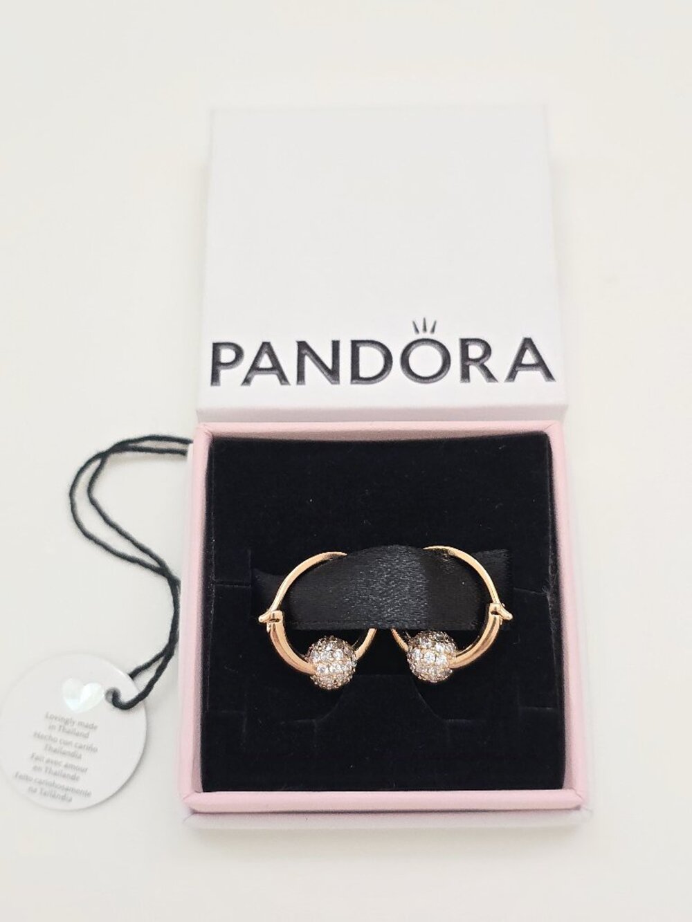 Pandora Rose Gold Plated Pave Beaded Hoop Earrings